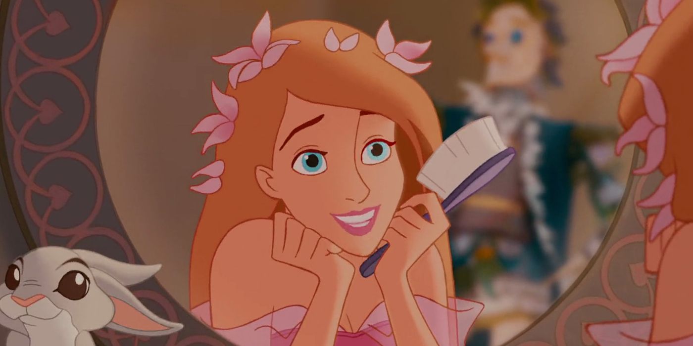Enchanted: Animated Giselle looking into mirror