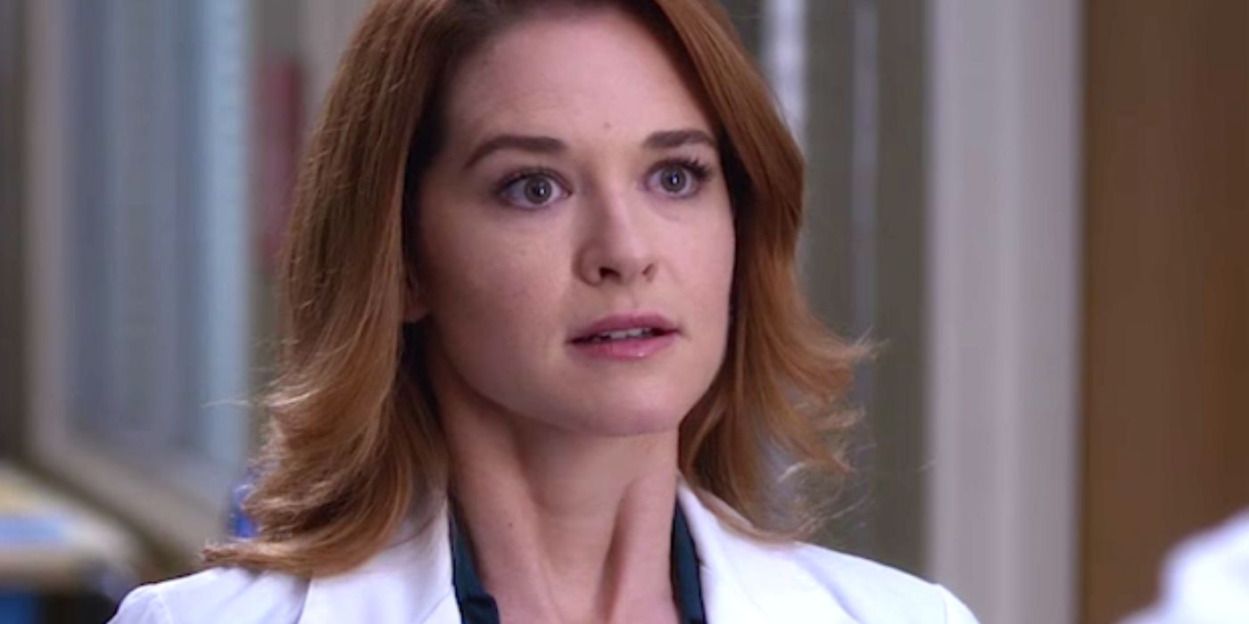 April Kepner looking serious in season 13 of Grey's Anatomy