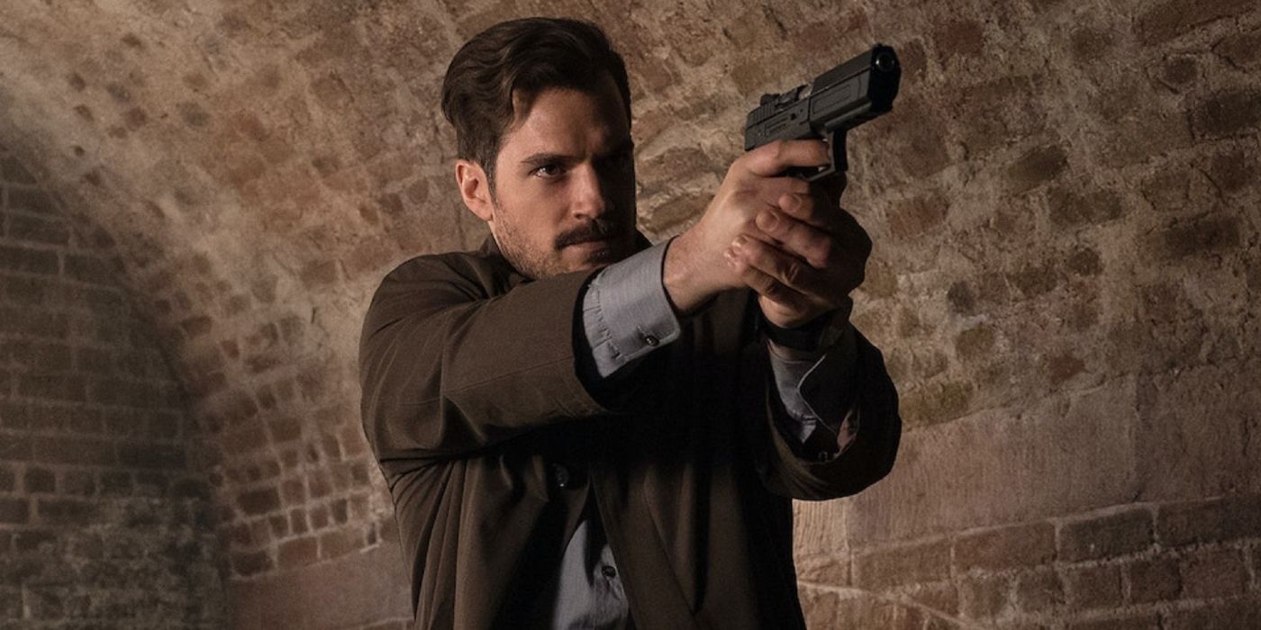 Henry Cavill holding a gun in Mission: Impossible - Fallout 