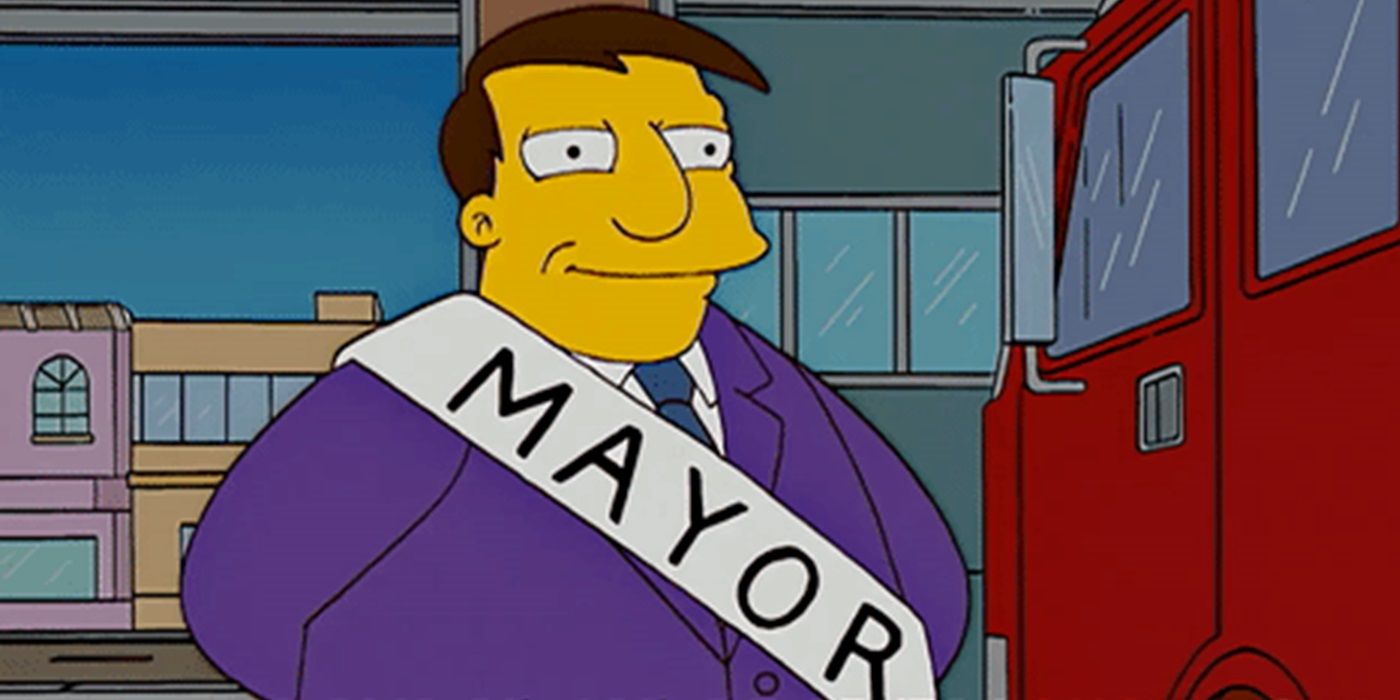 Mayor Quimby in a firehouse in The Simpsons