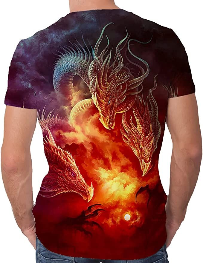 Mens 3D Print T Shirt Dragon Design 