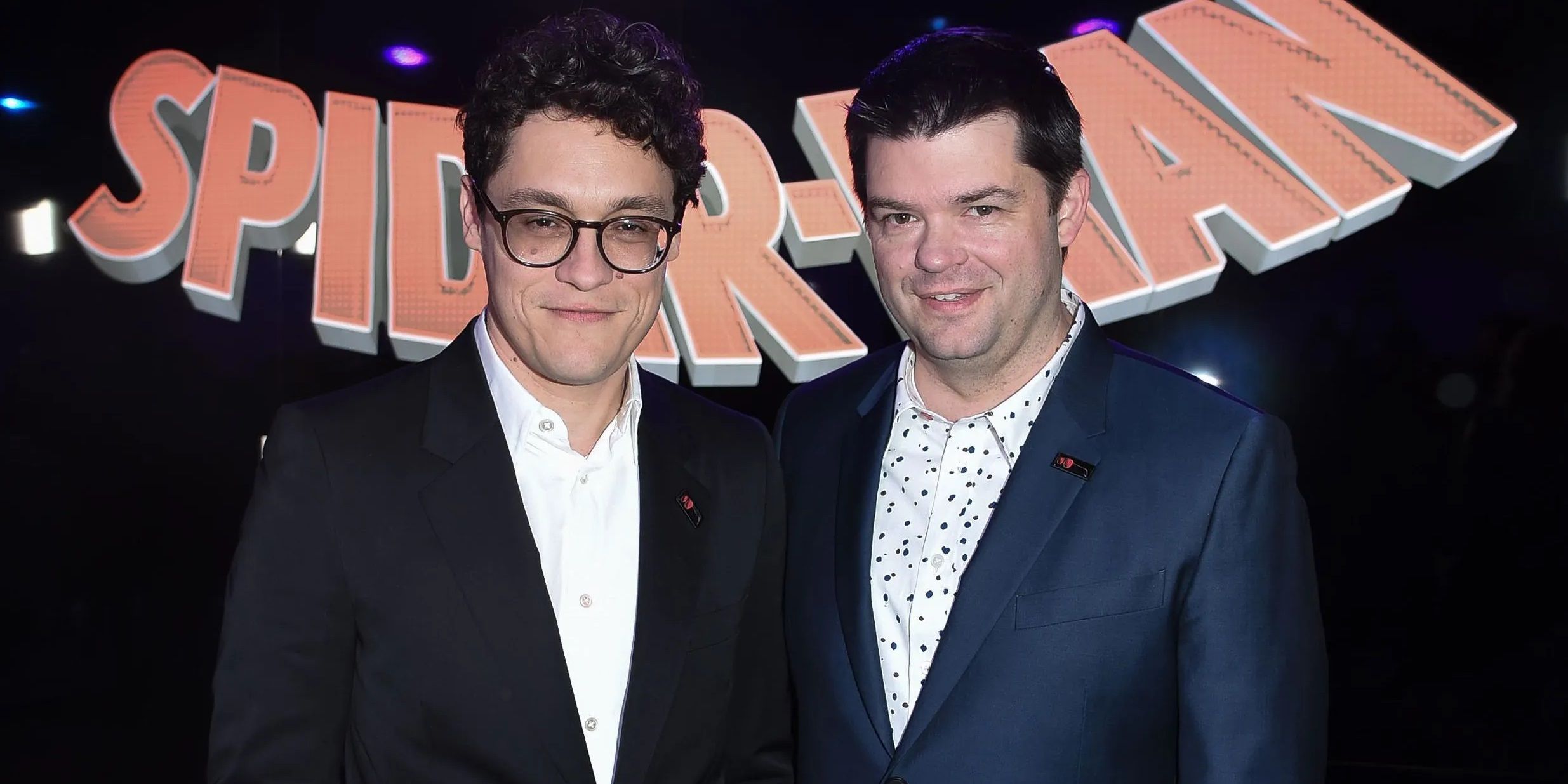Phil Lord and Christopher Miller at a Spider-Verse event