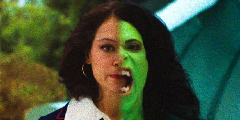 Jennifer Walters & live-action She-Hulk juxtaposed in split-screen