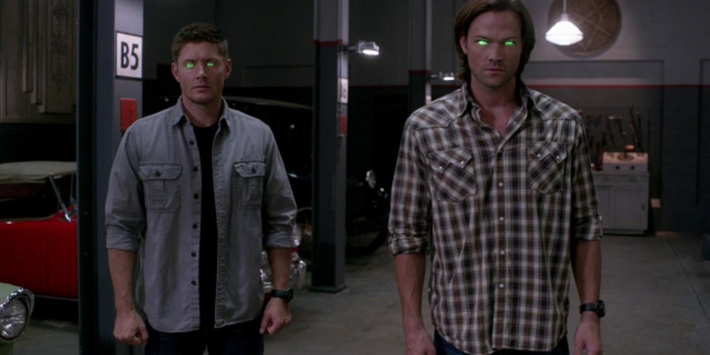 Sam and Dean with glowing green eyes on Supernatural