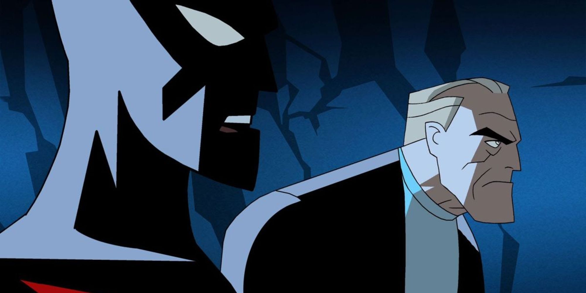 Terry McGinnis and Bruce Wayne inside the Batcave in Batman Beyond