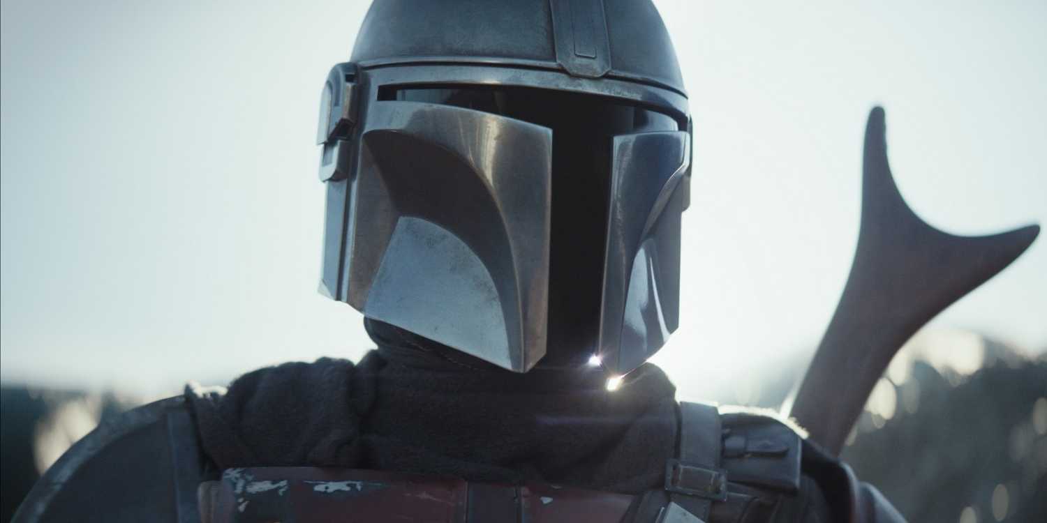 The Mandalorian with his helmet on