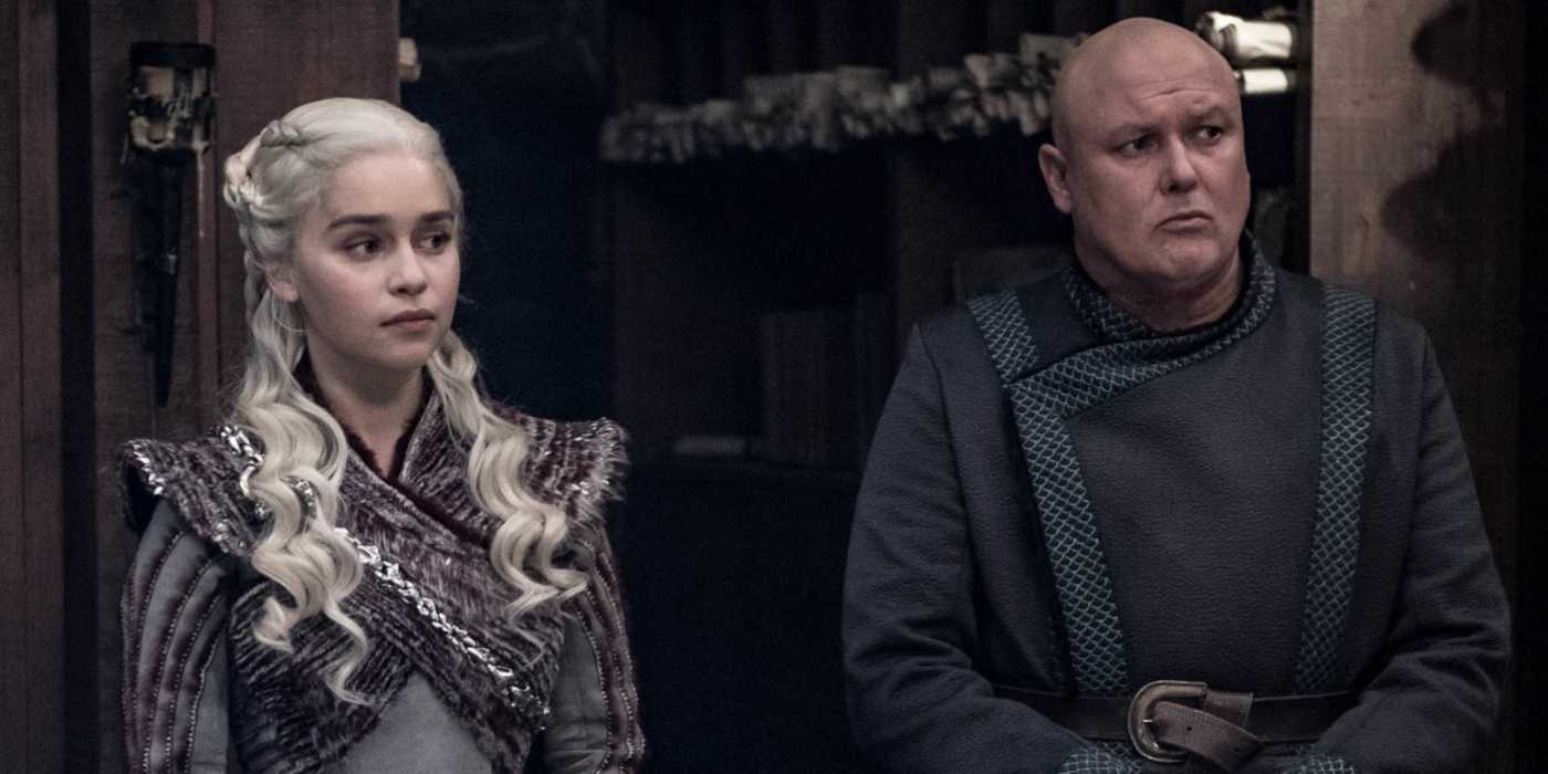 Varys and Daenerys sitting together in Game of Thrones