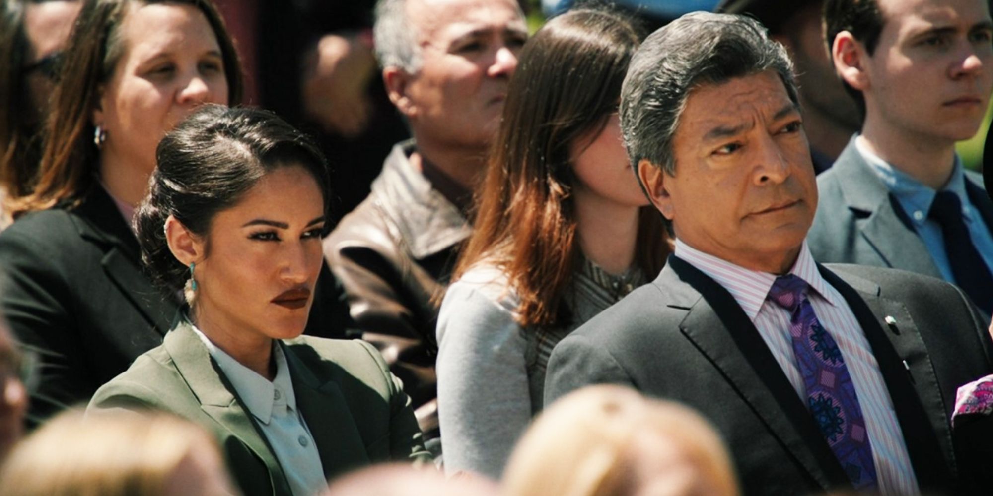 Angela Blue Thunder and Chief Thomas Rainwater in a crowd in Yellowstone