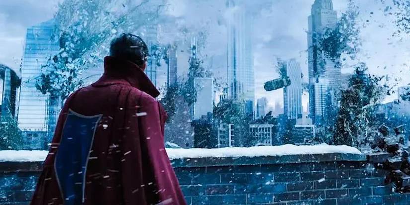 Doctor Strange watches a world collapsing on itself in an incursion