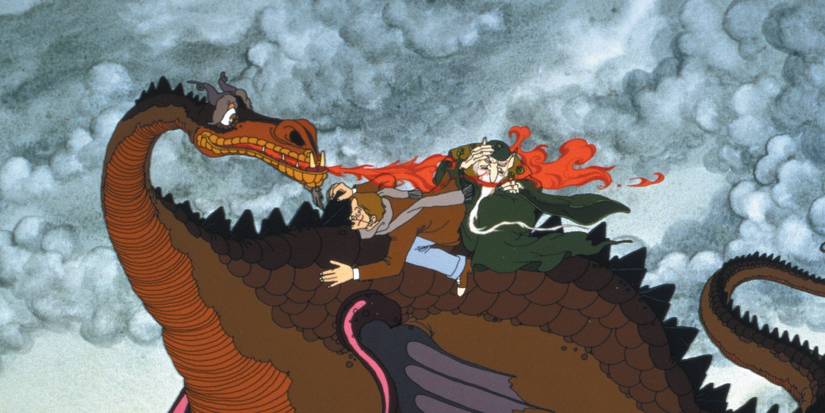 Peter rides a Dragon in The Flight of Dragons