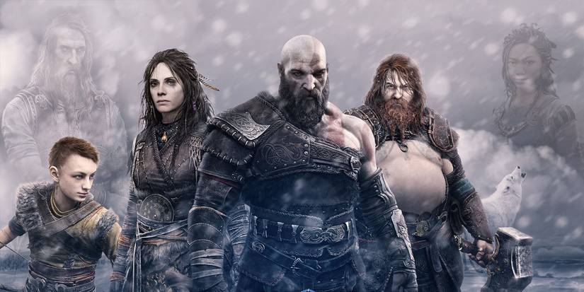 God of War Group Photo Kratos Atreus Thor Tyr Faye and Angrboda