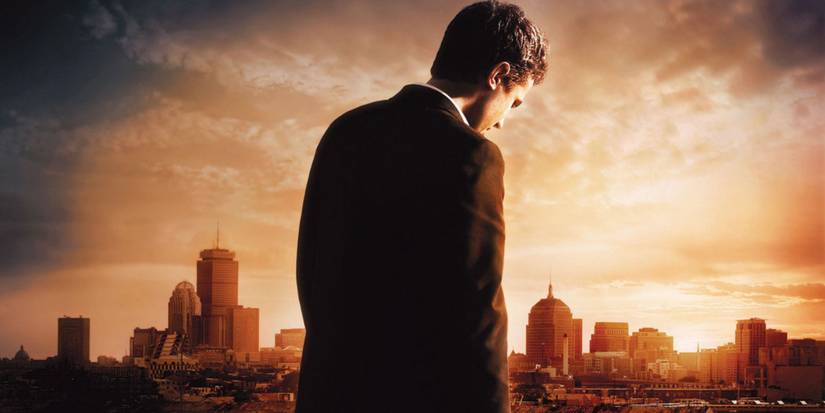 Casey Affleck as PI Patrick Kenzie with the Boston cityscape in the background.