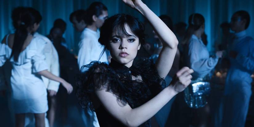 Wednesday (Jenna Ortega) dances at the Rave'N in Wednesday.