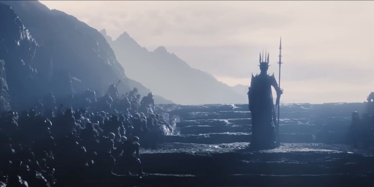 Sauron in his Armor on the Stairs in The Lord of the Rings: The Rings of Power.