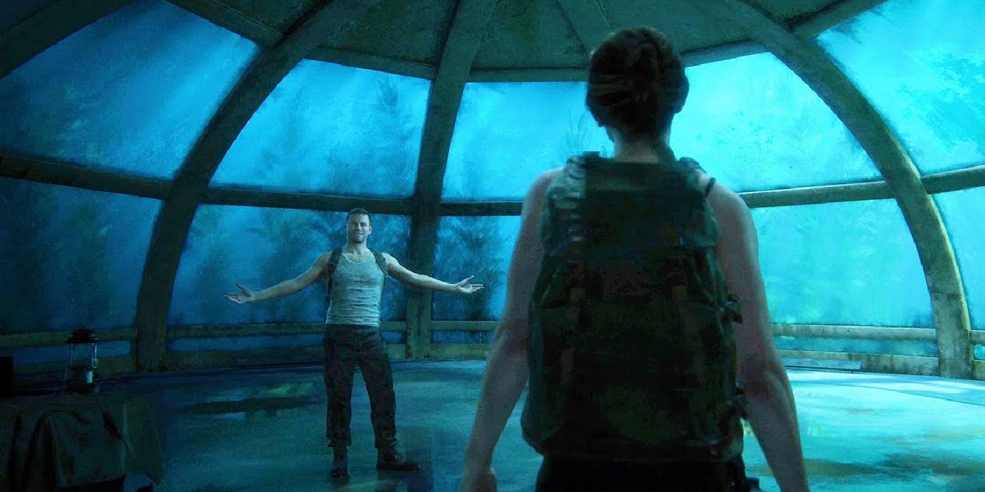 Abbey takes in the massive aquarium in The Last of Us Part 2