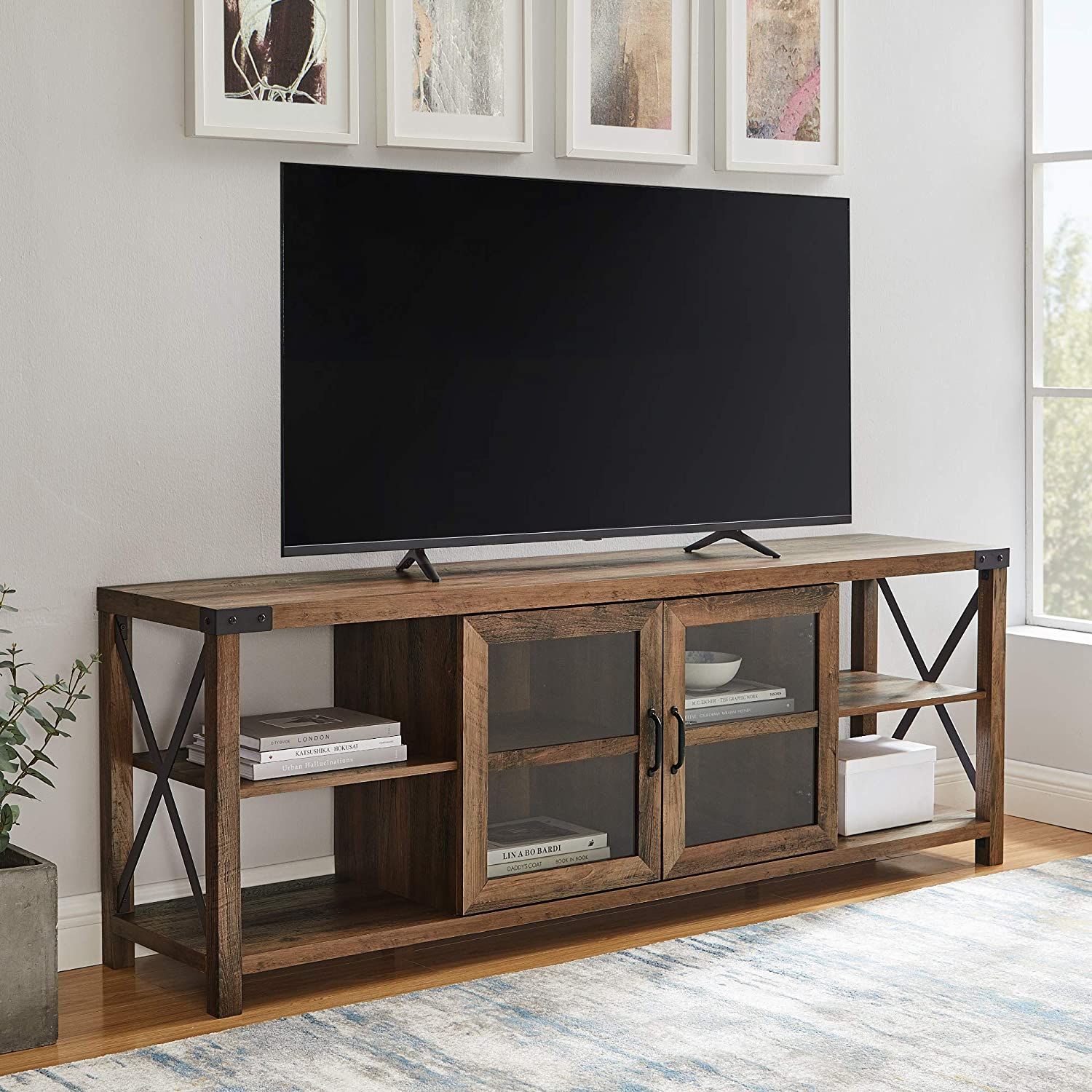 Walker Edison Rustic Modern Farmhouse Metal and Wood TV Stand (1)