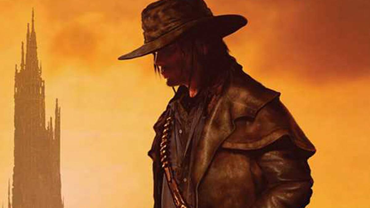 Roland with the Dark Tower behind him on Stephen King book cover