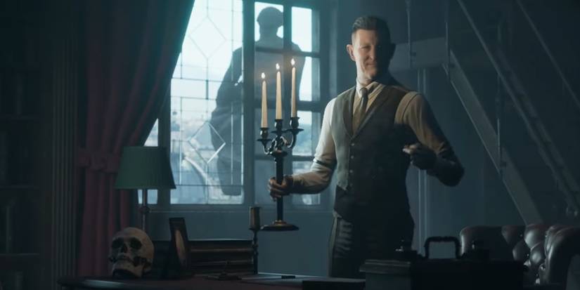 The Curator from The Dark Pictures Anthology holding a candelabra