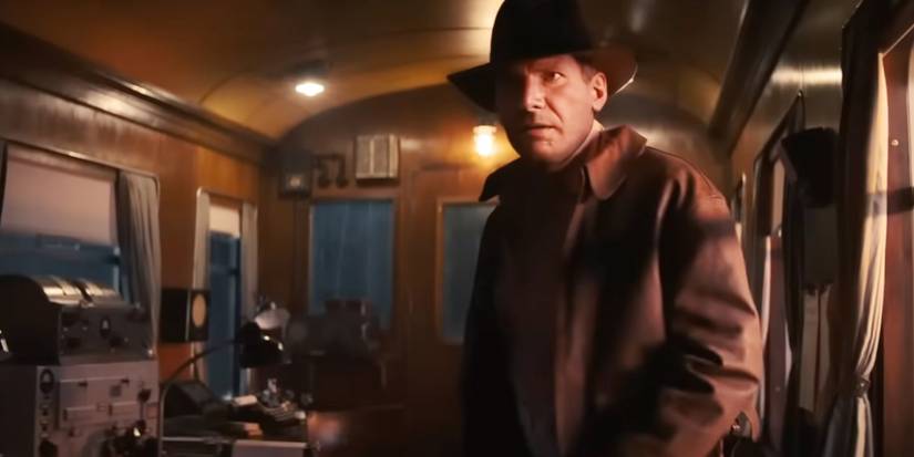 De-Aged Indiana Jones in Dial of Destiny on a train