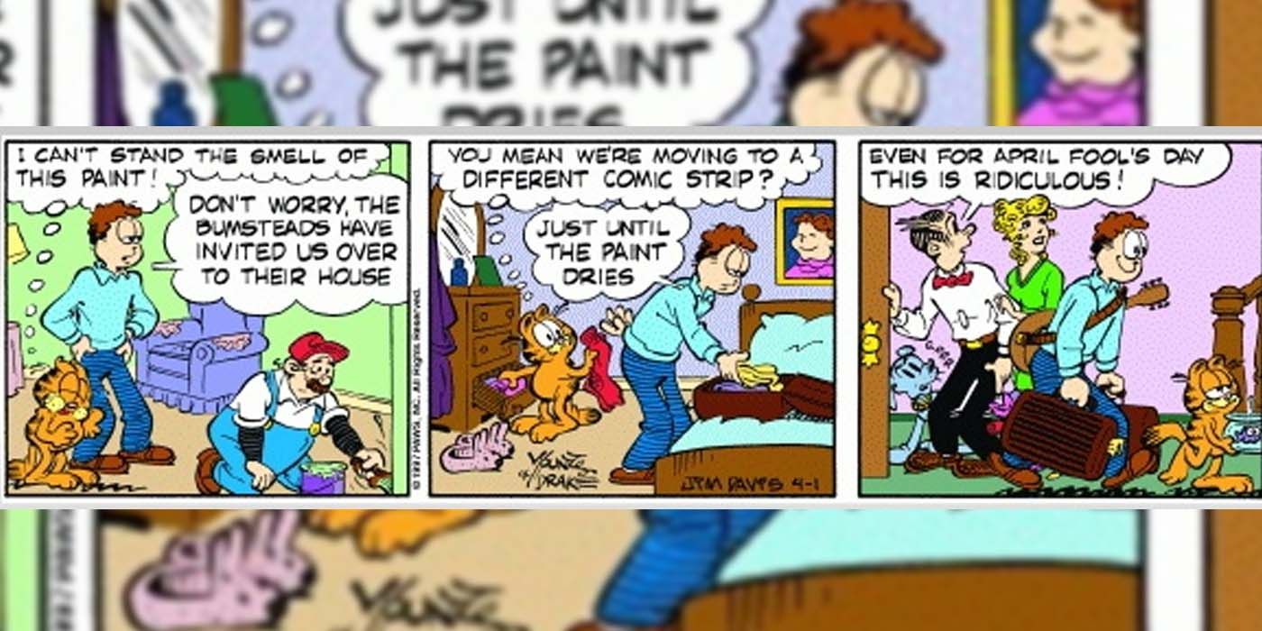 An image of Garfield and Blondie crossing over in a comic strip.