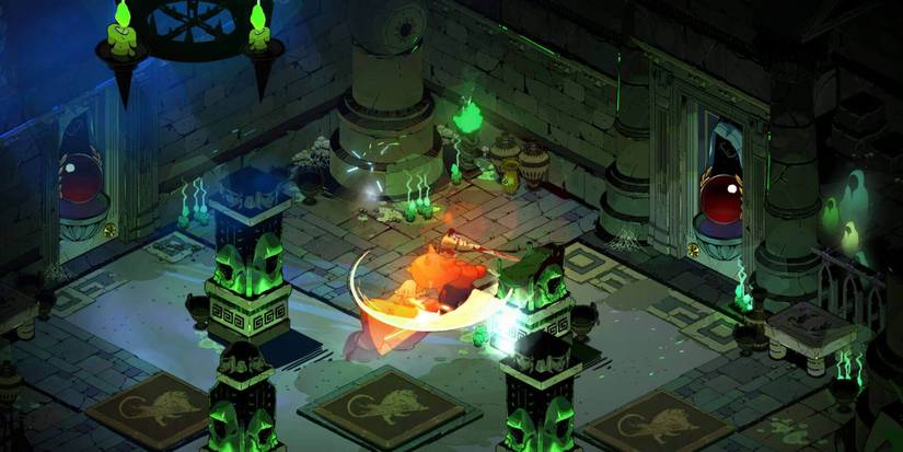 Zagreus fighting monsters in the Underworld in Hades.