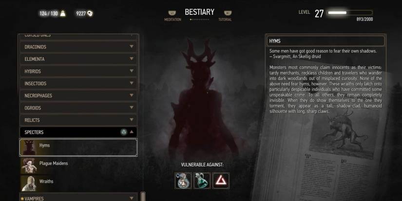 The Bestiary in the Witcher 3.