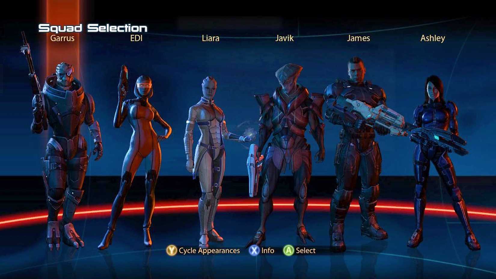 Image of Mass Effect 3's Squad Selection Menu.