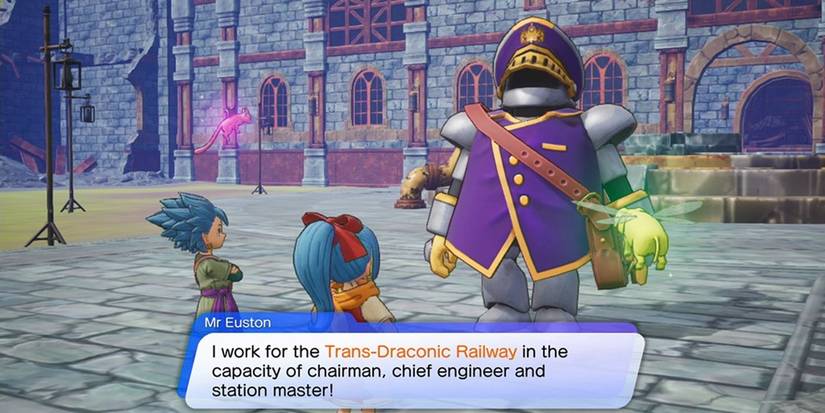 Мистер Эстон стоит перед Эриком и Мией в Dragon Quest Treasures