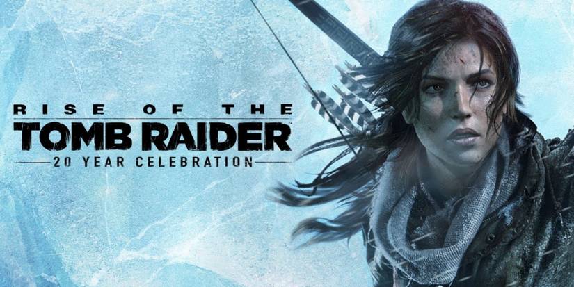 Rise da arte promocional do Tomb Raider com Lara no frio da Sibéria.