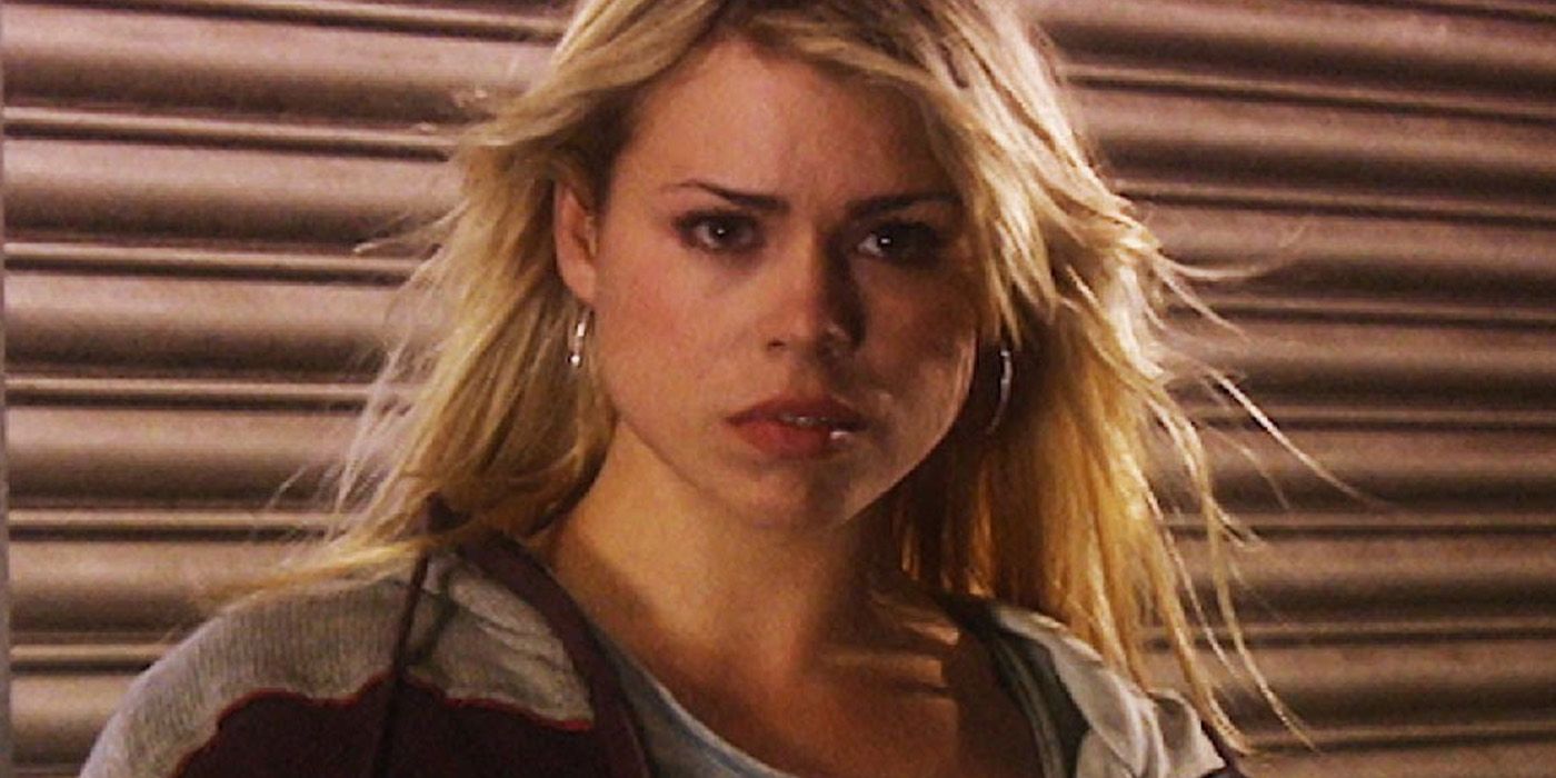 Billie Piper looking serious as Rose Tyler in Doctor Who