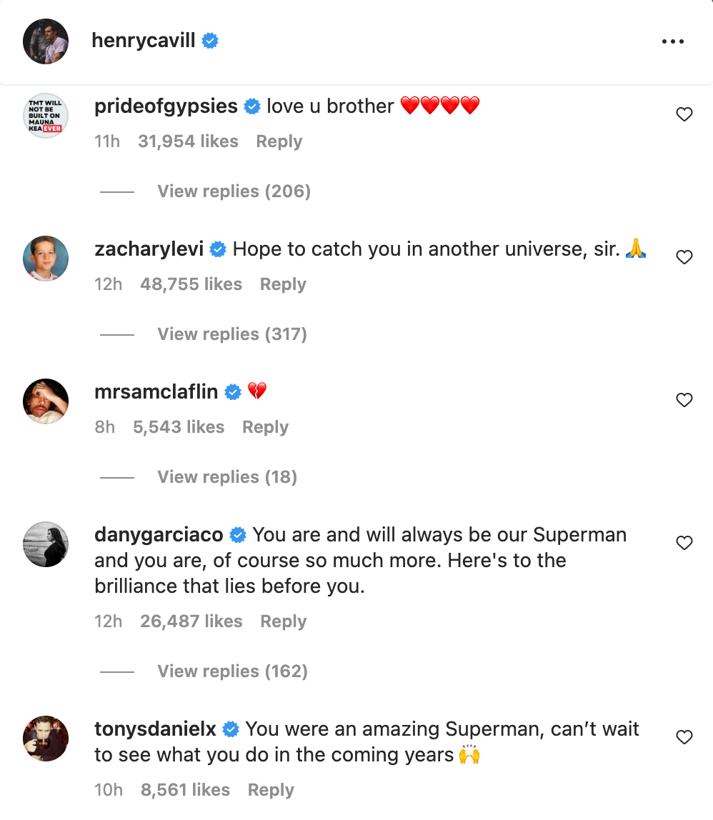 Captura de tela das respostas de Jason Momoa e Zacahary Levi ao anúncio de saída do Superman de Henry Cavill.