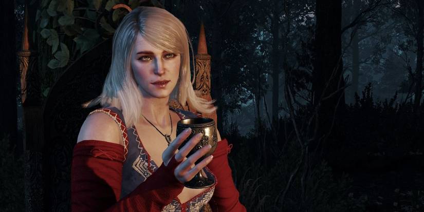 Keira Metz with a goblet in hand in The Witcher 3.
