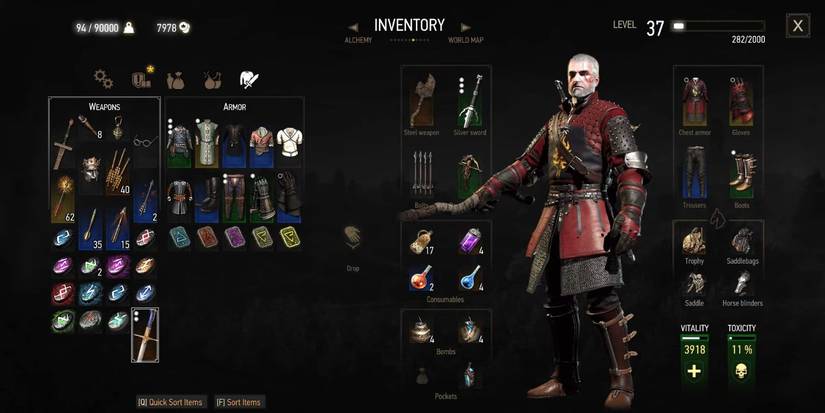 Geralt's inventory in the Witcher 3.