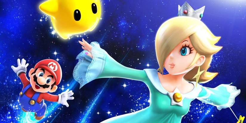 Mario, Rosalina, and a Luma in Super Mario Galaxy