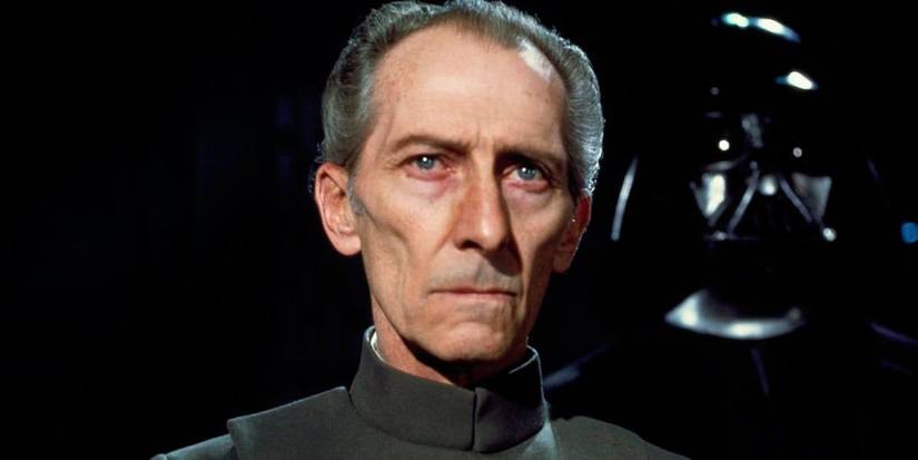 Governor Tarkin in A New Hope with Darth Vader standing behind him