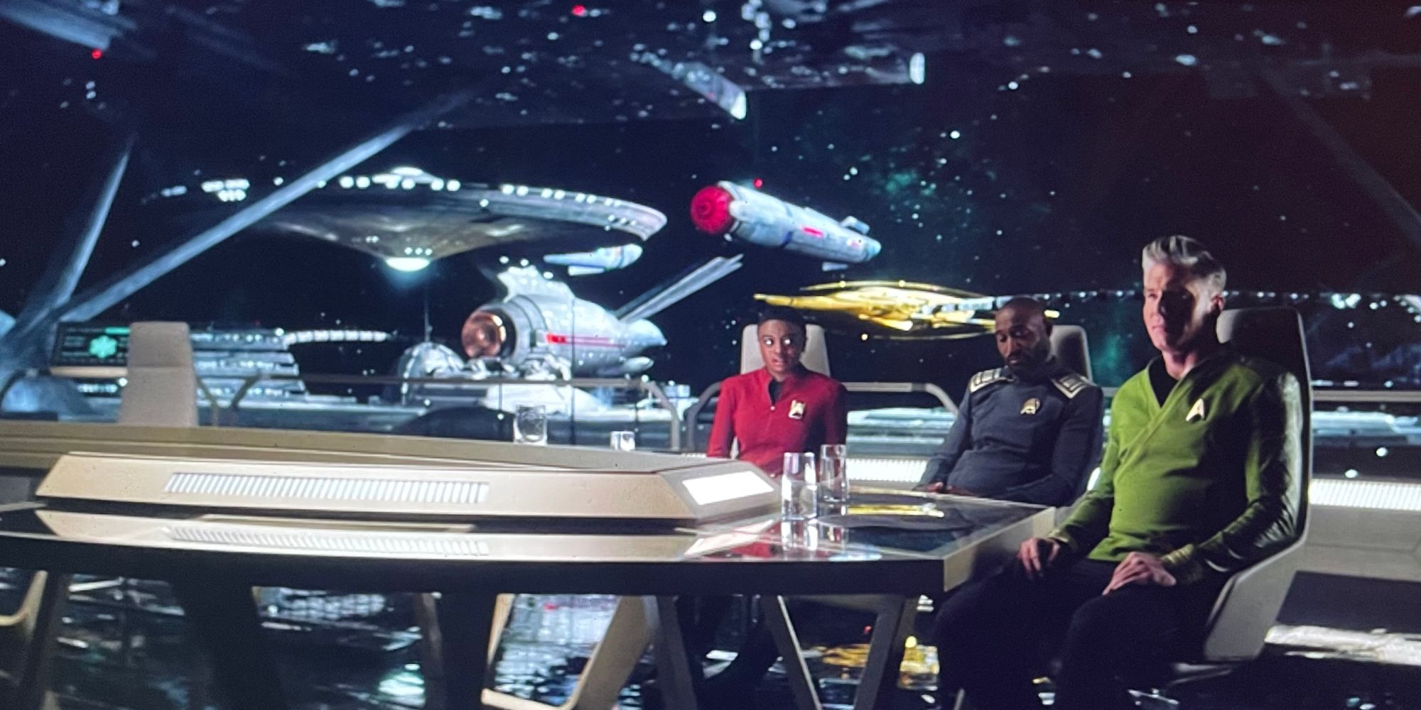 The Enterprise Uhura Admiral April and Captain Pike in Star Trek Strange New Worlds Season 1 Episode 5