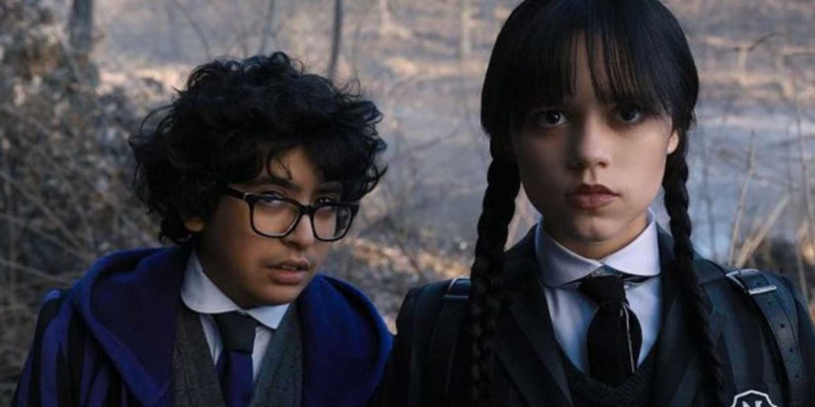 Wednesday and Eugene in their school uniforms