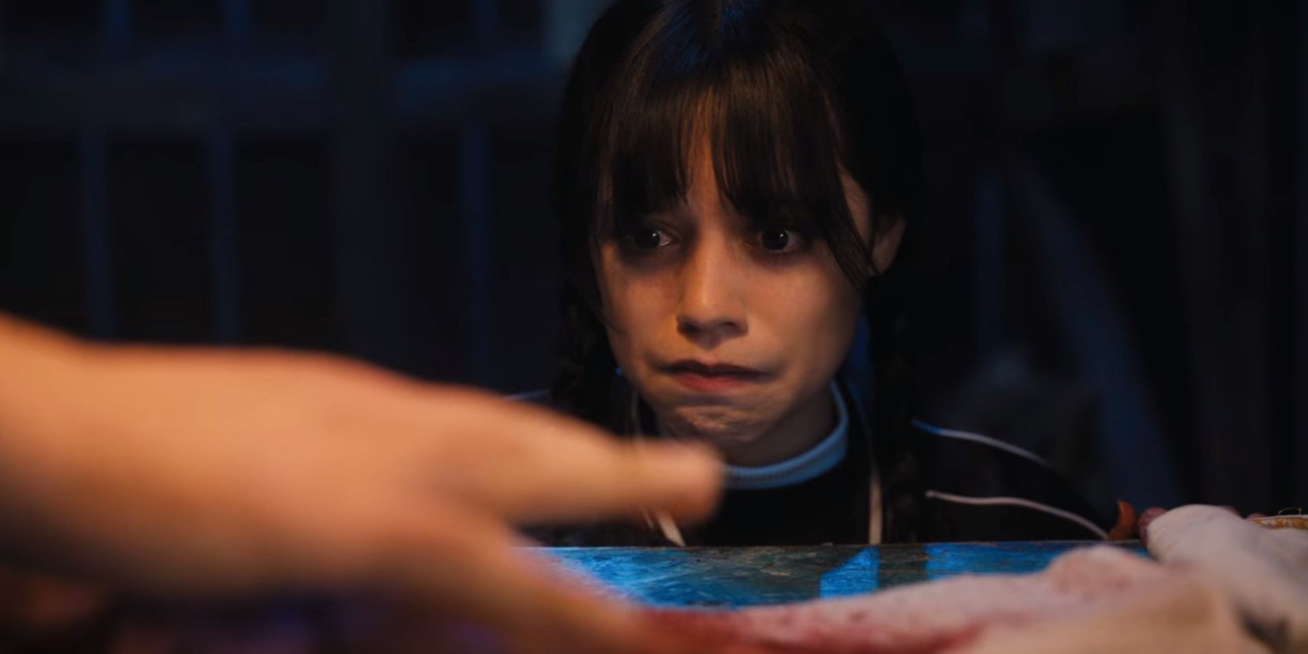 Jenna Ortega as Wednesday Addams crying in Wednesday season 1 episode 7