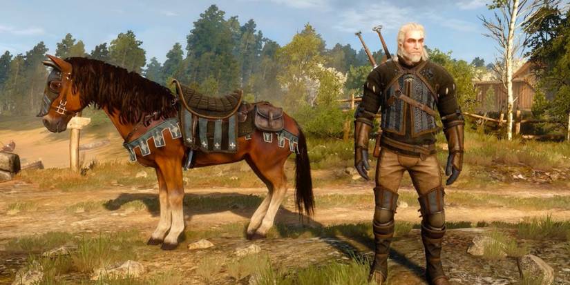Geralt and Roach wearing their respective Temerian gear in The Witcher 3.