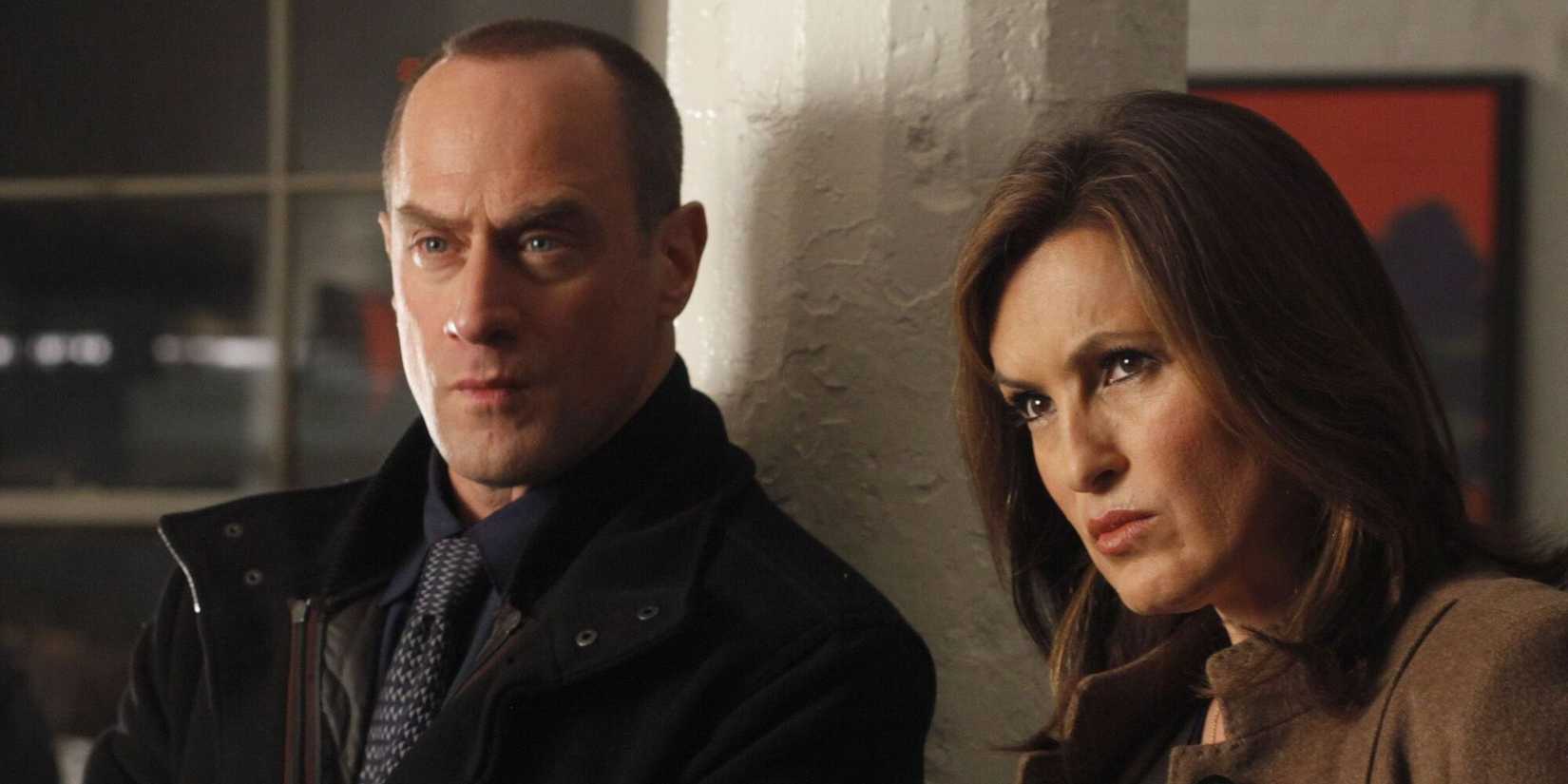 Elliot Stabler and Olivia Benson in Law & Order SVU looking sternly