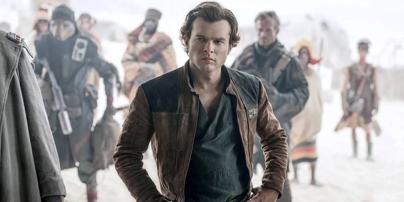 Alden Ehrenreich as Han Solo looking concerned in Solo: A Star Wars Story