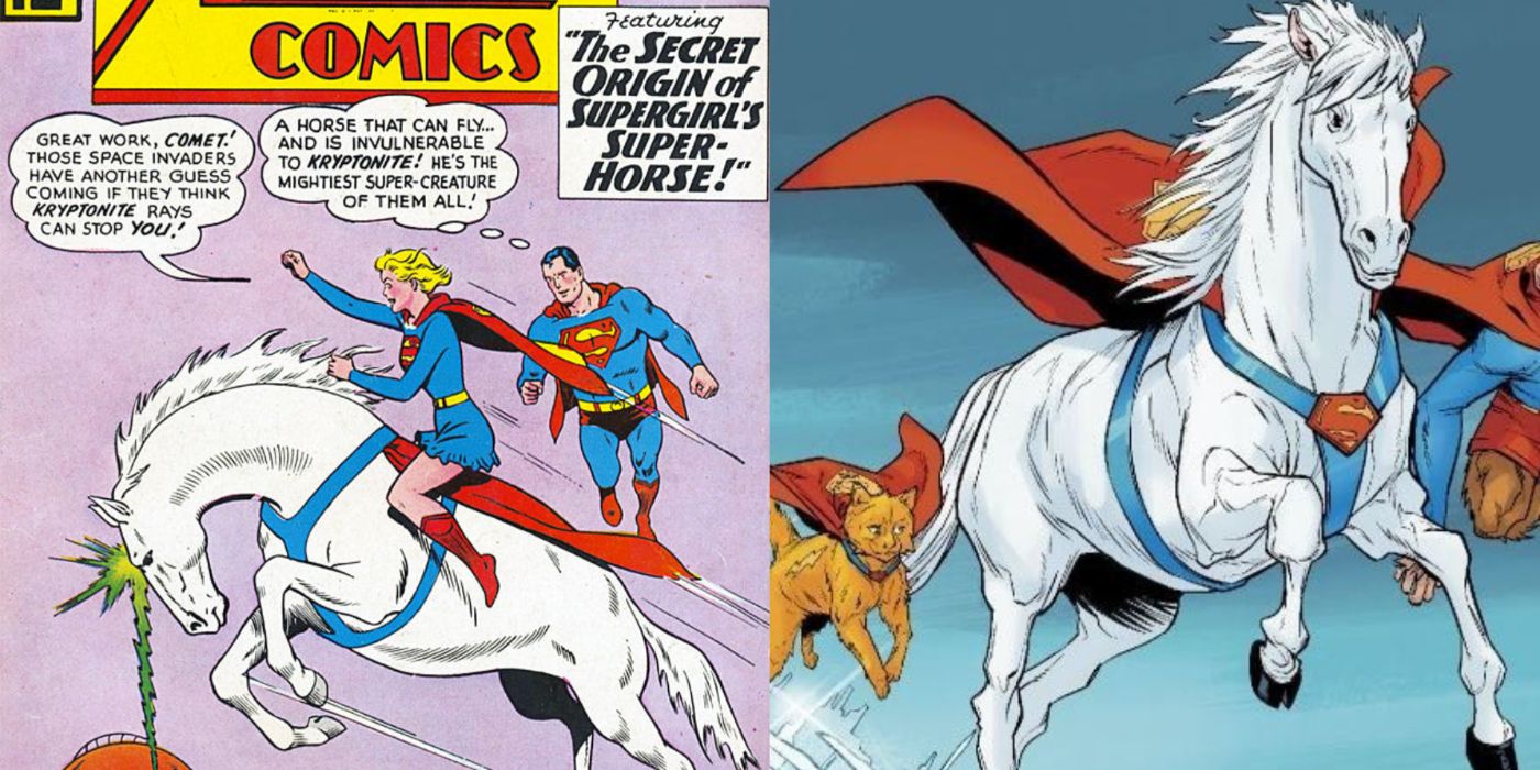 Split Image Supergirl Action Comics Cover With Horse, Comet the horse flying