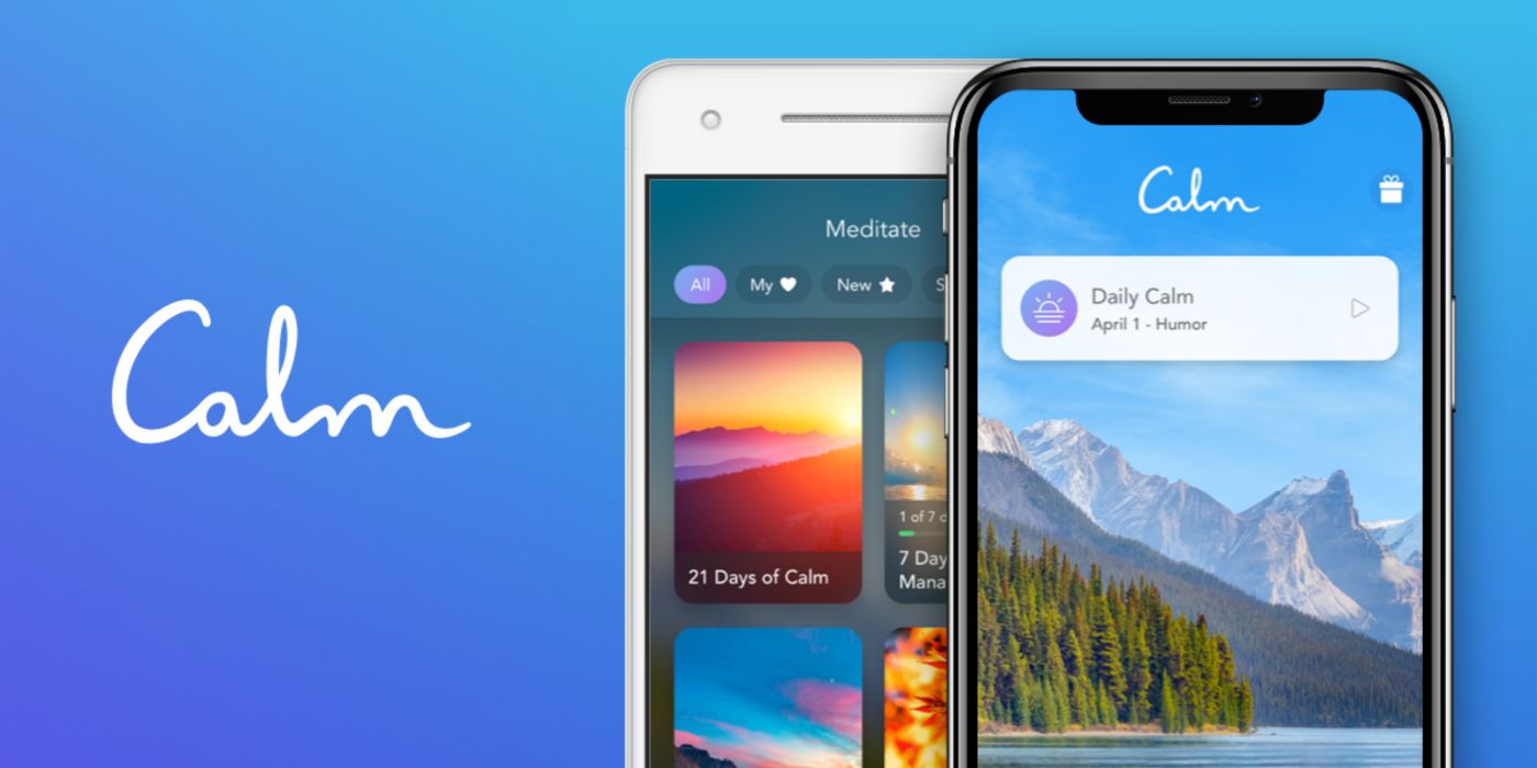 A promotional image showing the Calm app's interface.