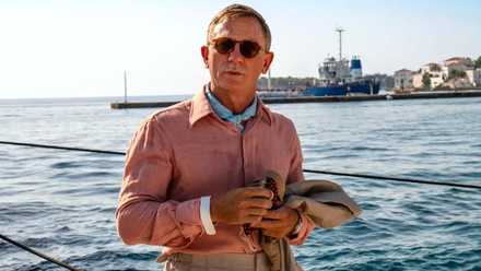 Daniel Craig as Benoit Blanc in Glass Onion: A Knives Out Mystery arriving on dock