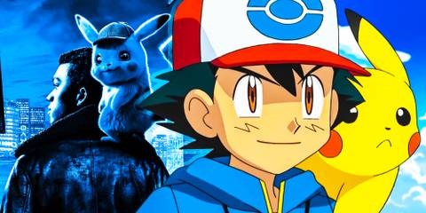 Tim in the poster for Detective Pikachu and Ash Ketchum