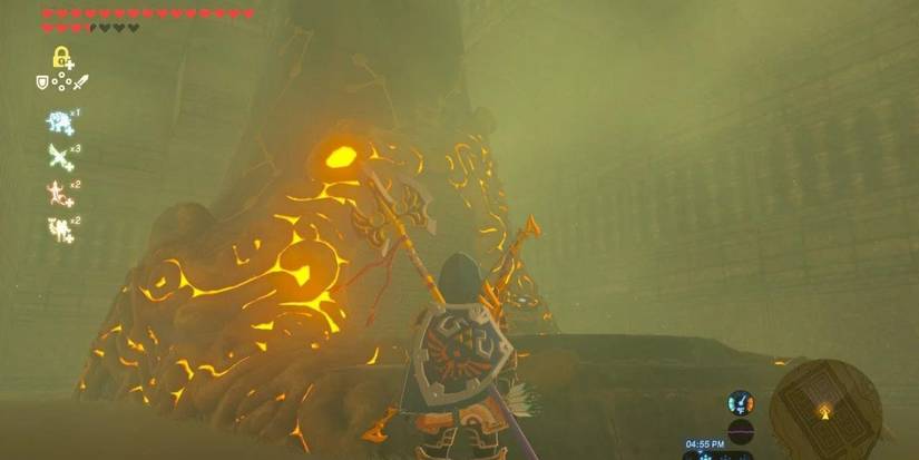 Link standing and looking at the Dila Maag Shrine in Zelda: Breath of the Wild