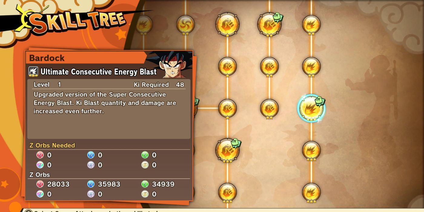 Bardock's skill Ultimate Consecutive Energy Blast from Dragon Ball Z Kakarot.