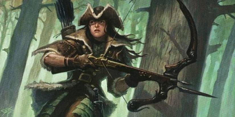 A ranger hunter holds a bow and arrow in Dungeons and Dragons