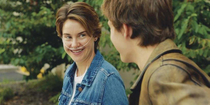 Shailene Woodley as Hazel smiling at Gus in The Fault In Our Stars