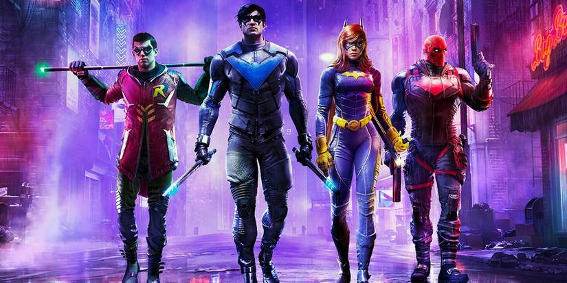 Arte da capa para Gotham Knights, mostrando Robin, Nightwing, Batgirl e Red Hood